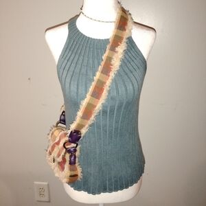 Plaid Crossbody Shoulder Bag with Frayed Trim - Multi